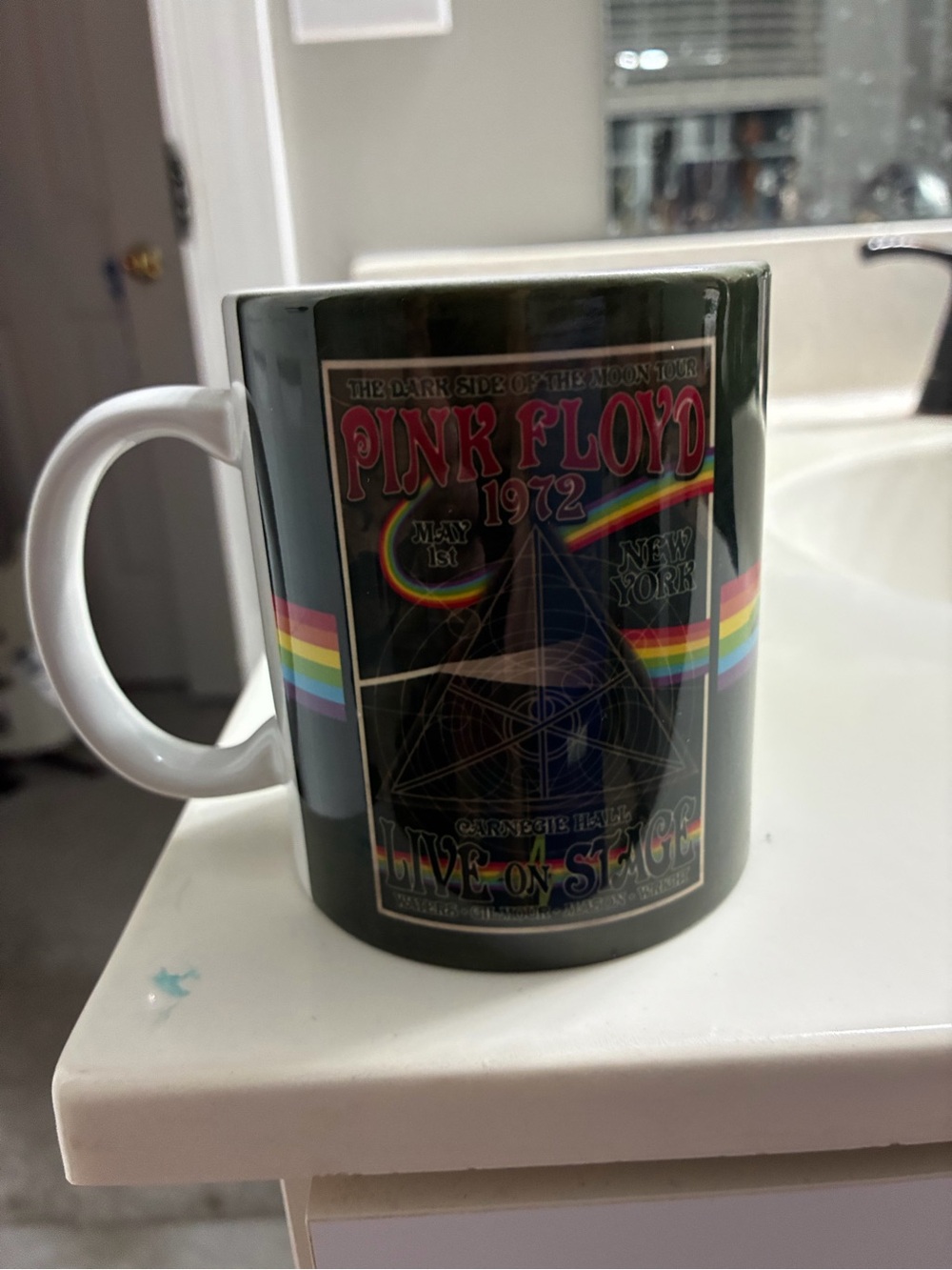 Pink Floyd Black Ceramic Mug with Rainbow Stripe Artwork
